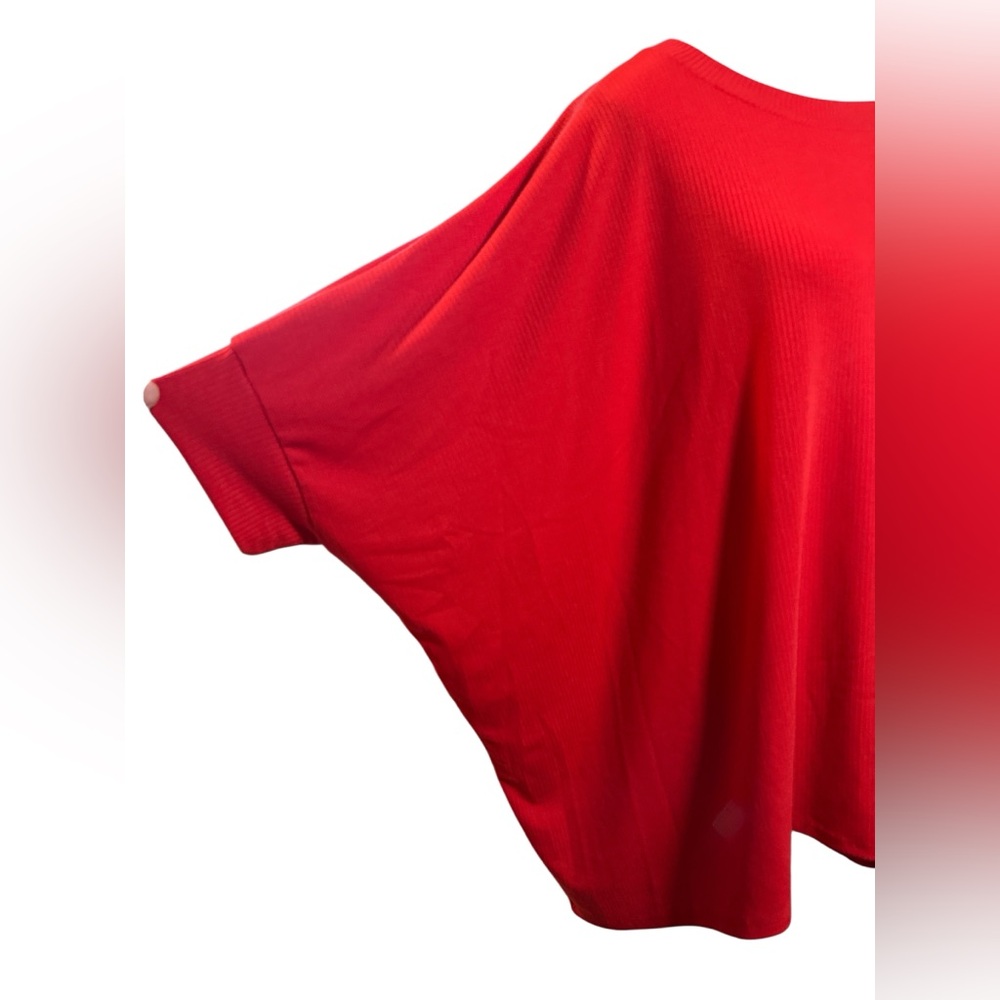 Vibrant Red Women's Tunic Top with Dolman Sleeves - Picture 3 of 7